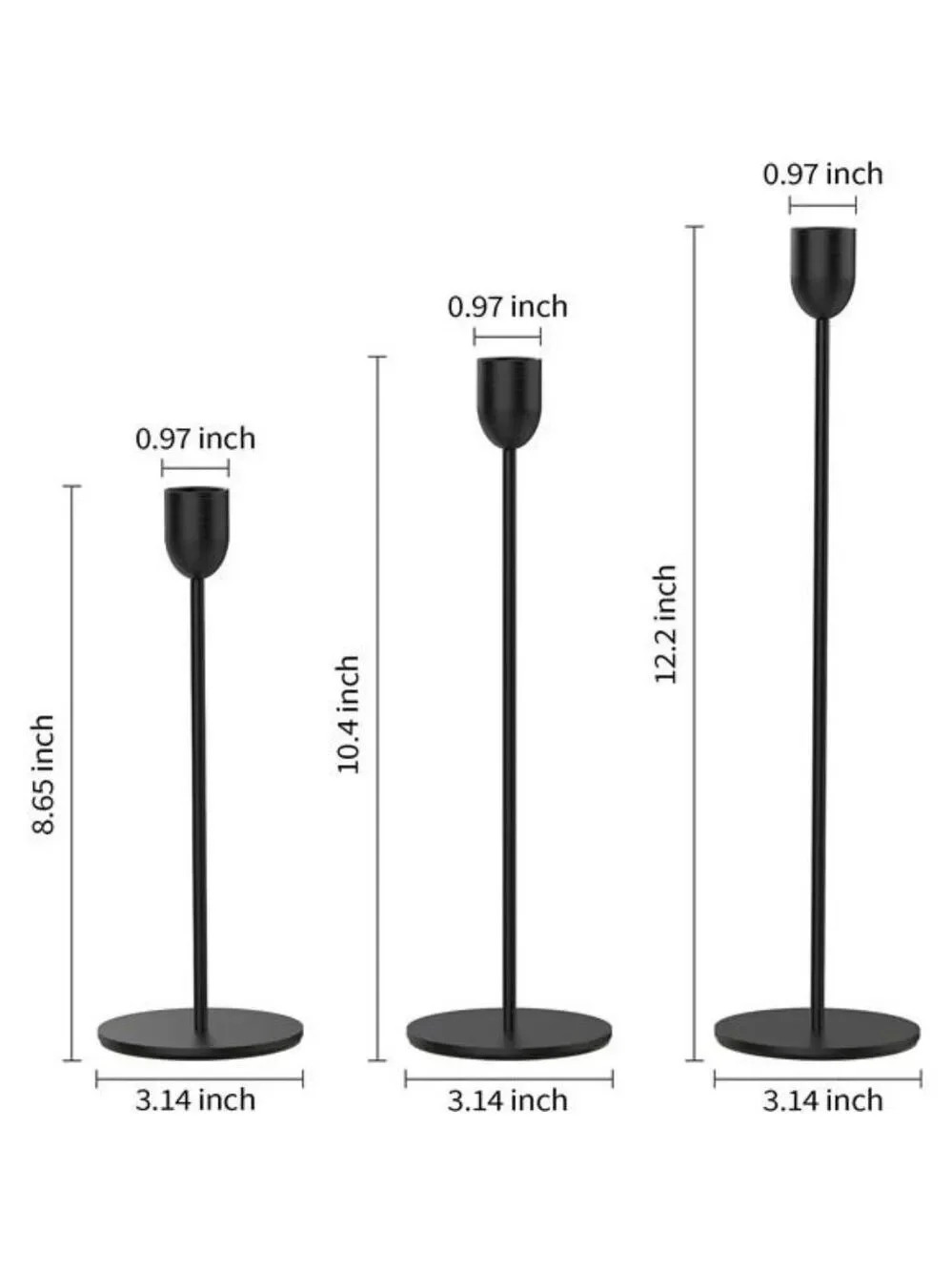 Black Metal Taper Candle Holders Set of 3 Tall Candlestick Stands Wedding Decor